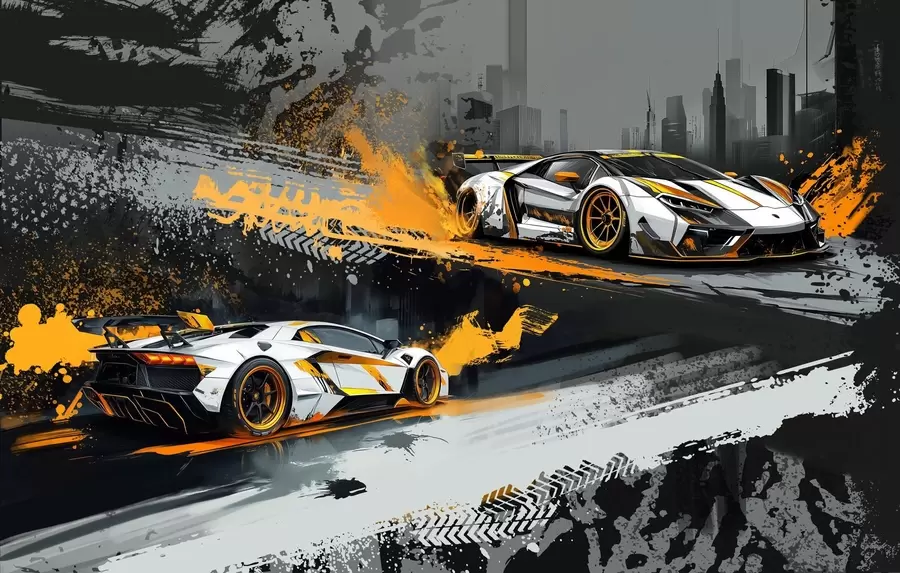 fototapet stil Grange dur, expresiv, mașini sport dinamice w03721