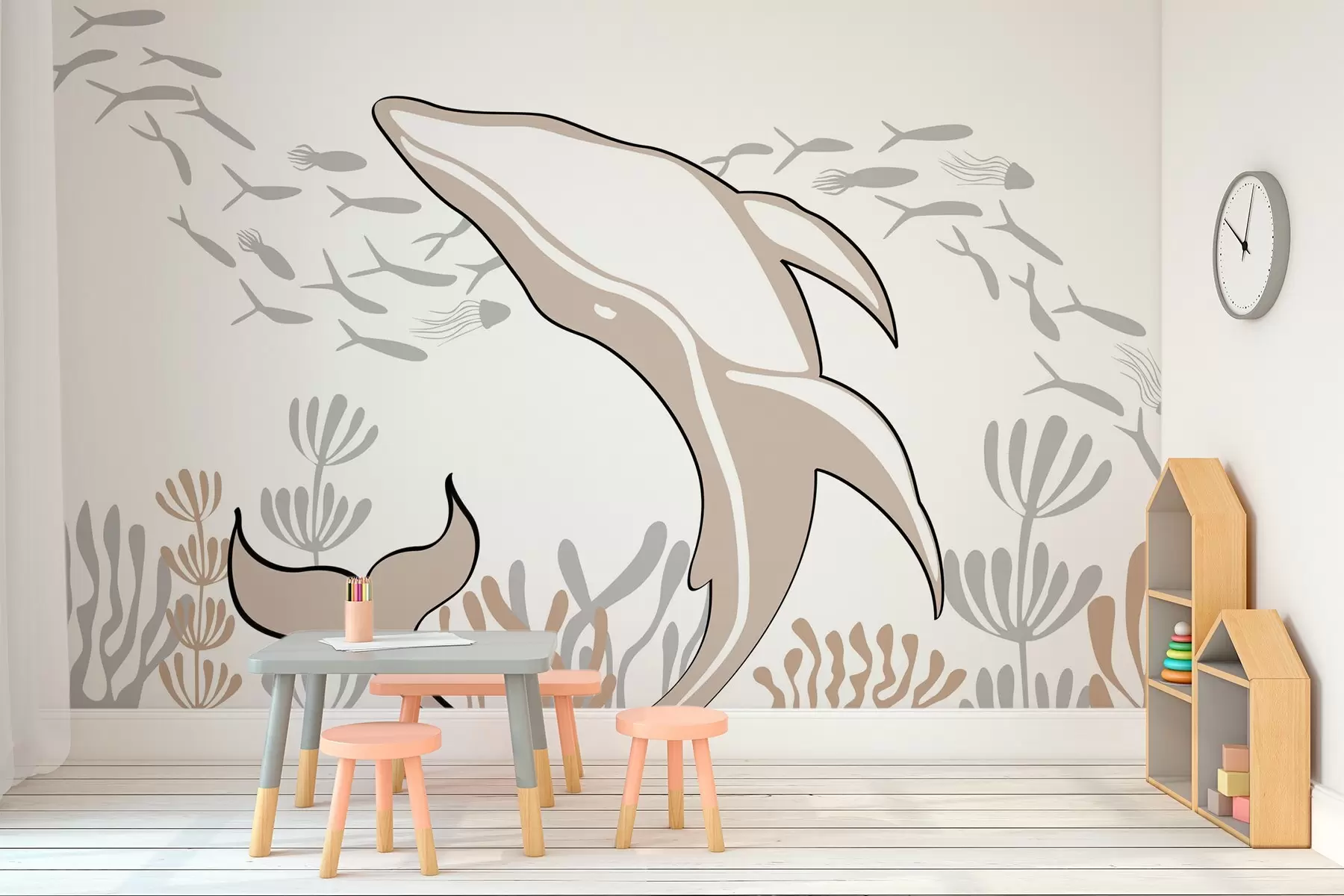 fototapet O balenă printre pești w03853