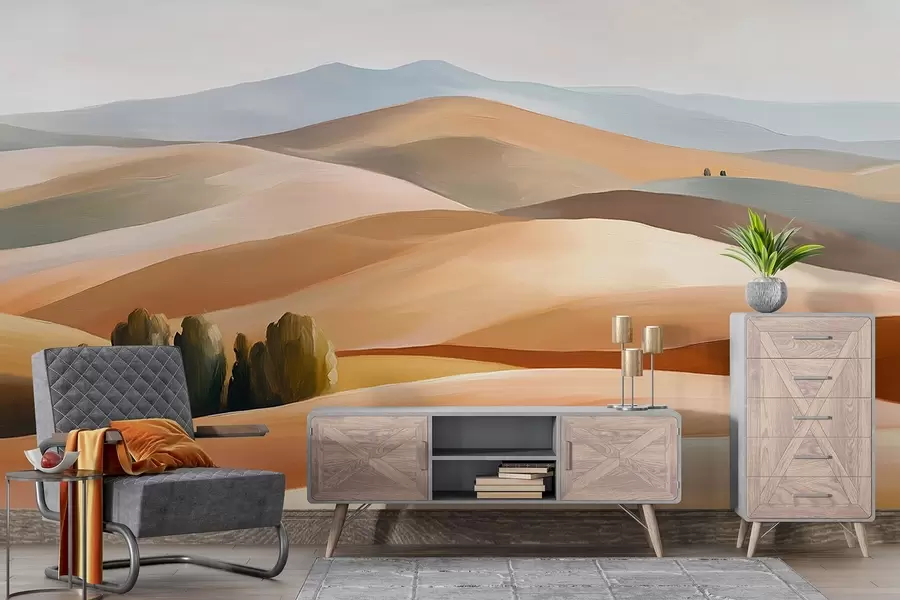 fototapet Peisaje cu copaci, Toscana, culori naturale, stil ulei w03880