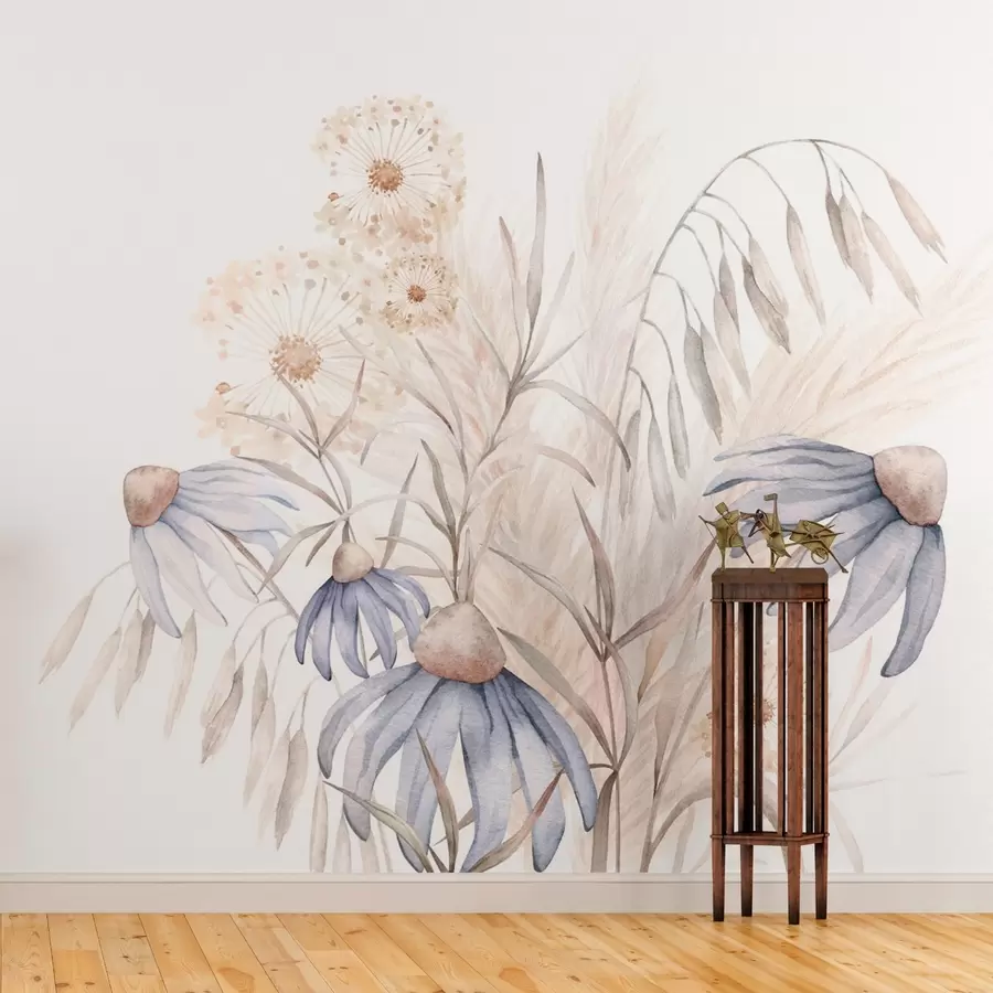 fototapet Păpădii și flori printre ierburi uscate w03908