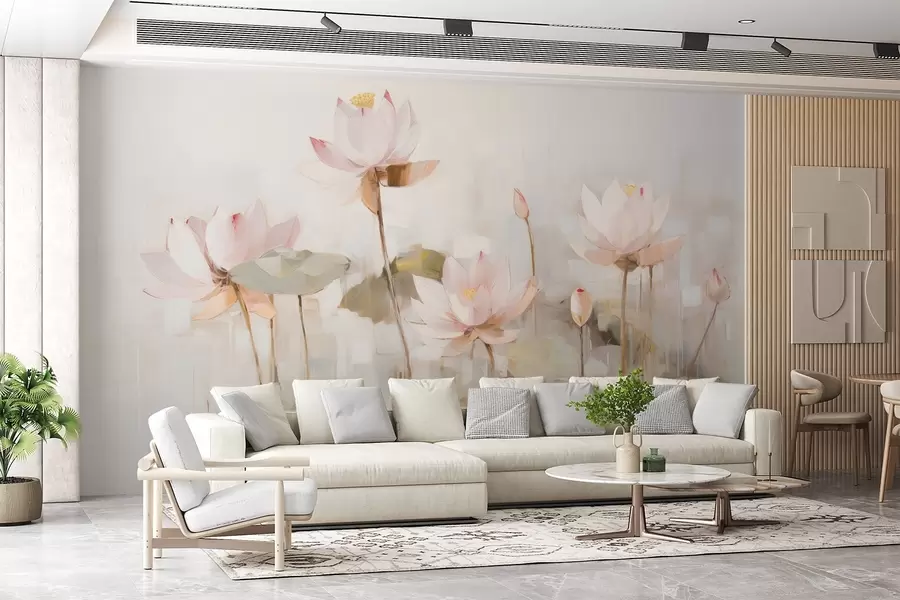 fototapet Delicate flori de lotus pictate cu acrilic w09067