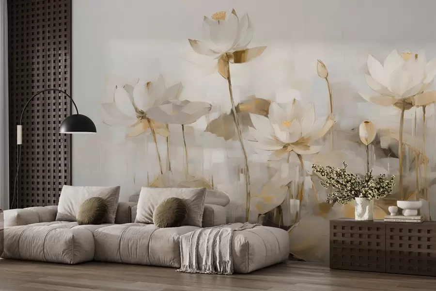 fototapet Delicate flori de lotus pictate cu acrilic w09067v2