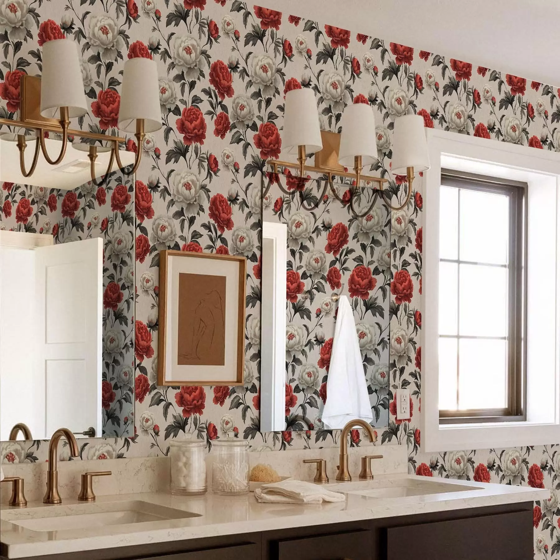 fototapet Peonies în stil retro pe un fundal bej a00107