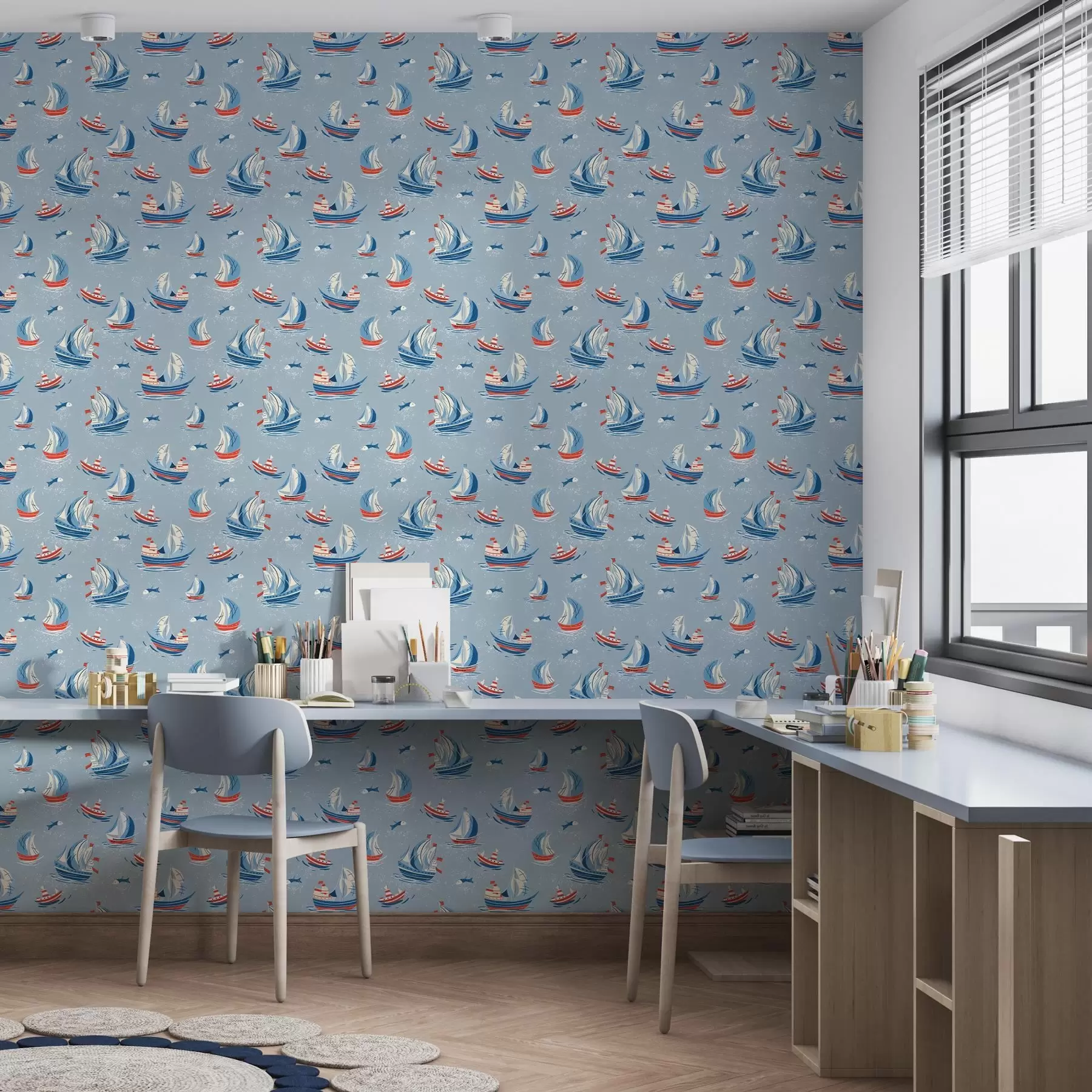 fototapet Nave pe un fundal albastru a00126