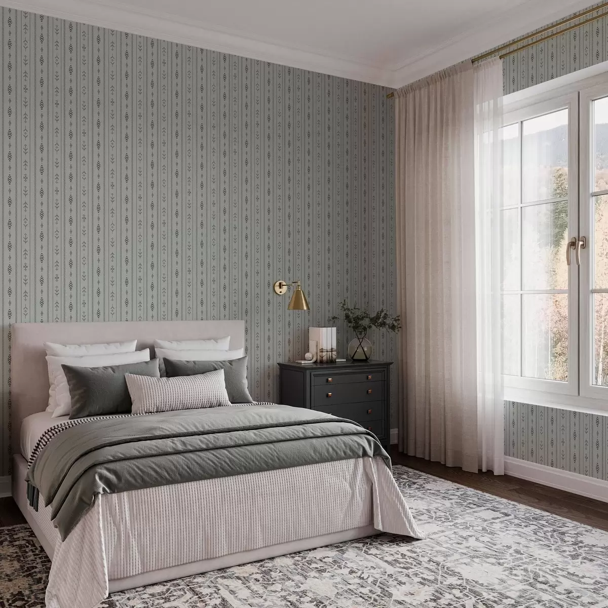 Wallpaper Motiv etnic cu modele în culorile gri și mentă a00138