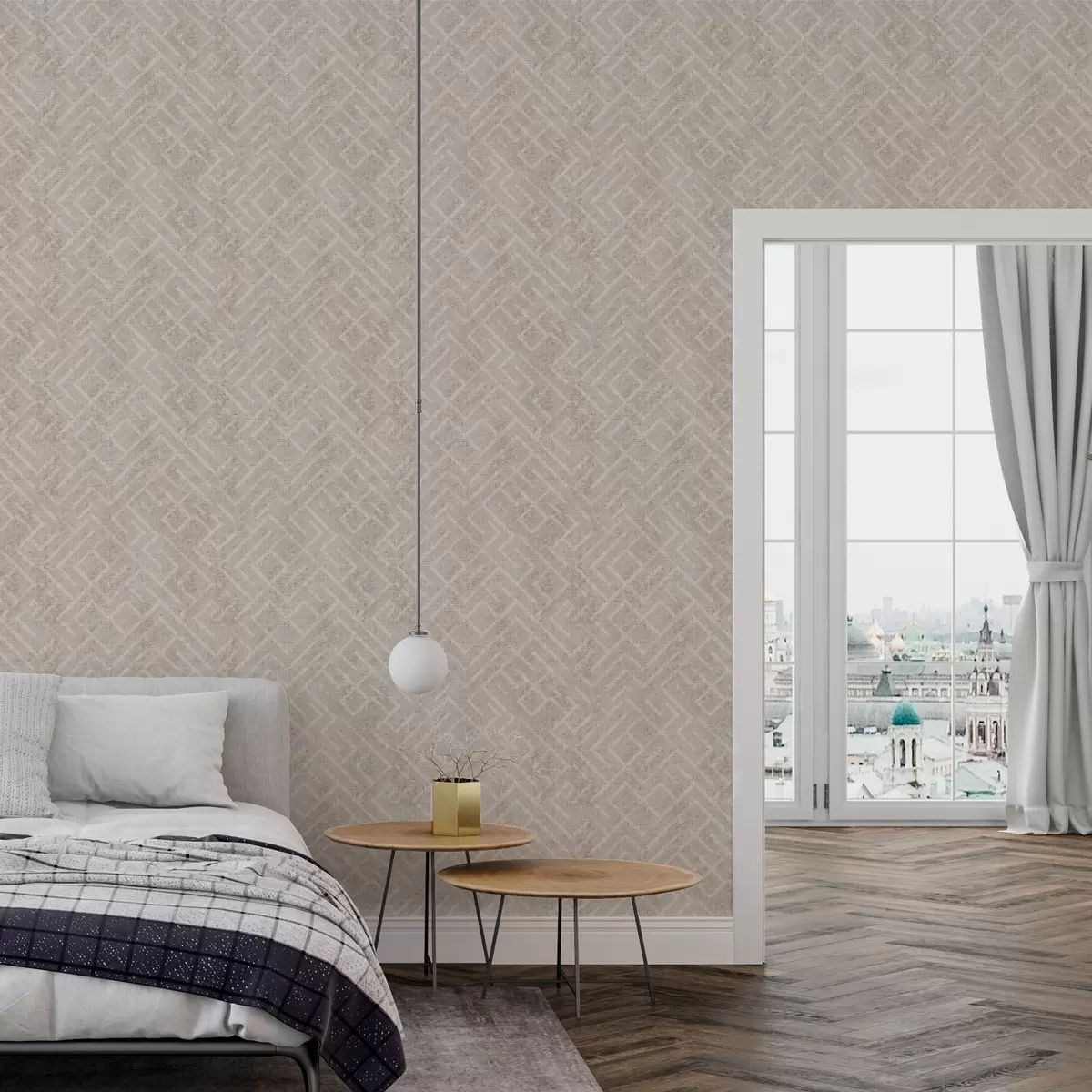 Wallpaper Model retro pe un fundal gri și bej a00142