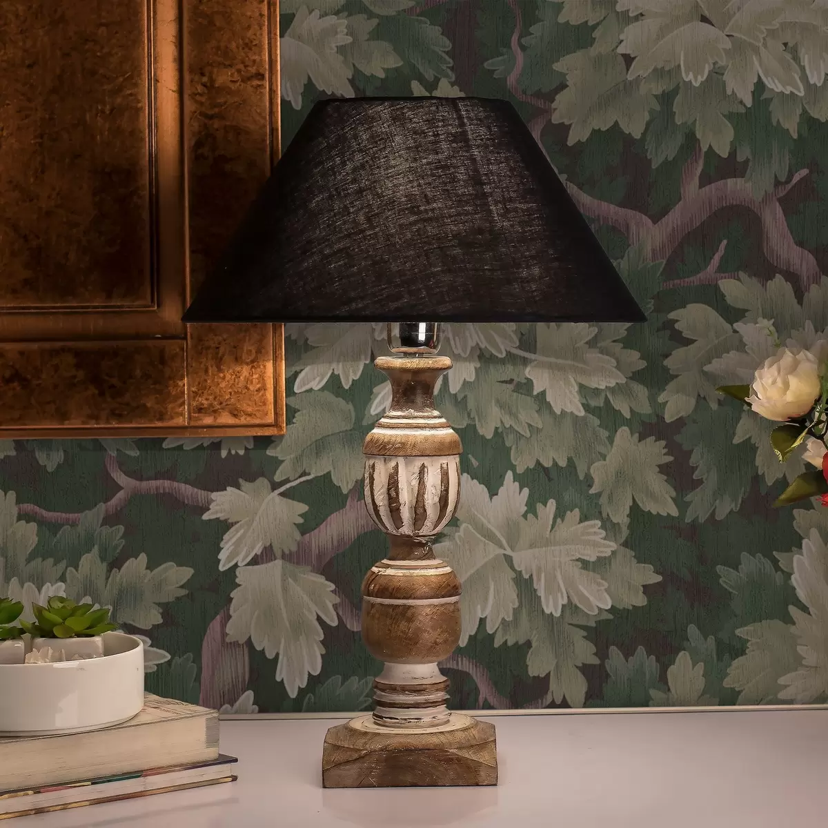 Wallpaper Frunze de stejar pe fundal verde a00151