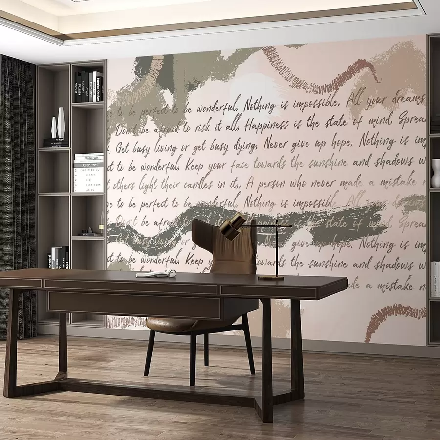 fototapet Design cu citate inspiraționale, abstracție, culori naturale w03909