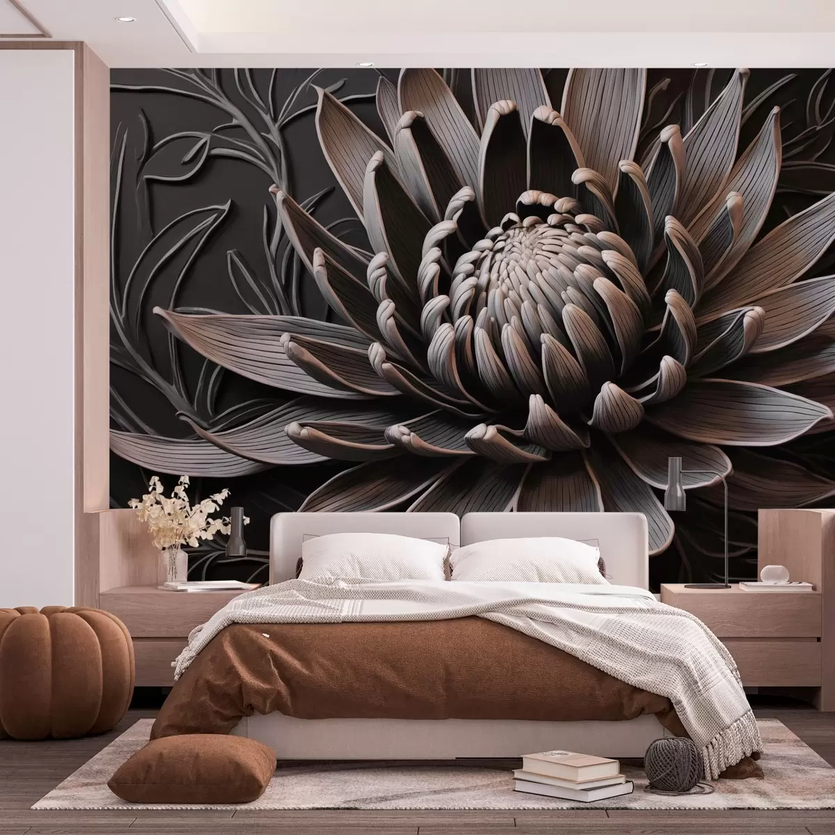 fototapet Floare Protea, bej și negru w03930
