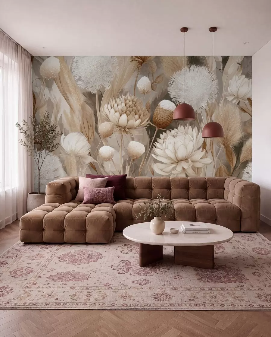 fototapet Flori uscate în crem w09121