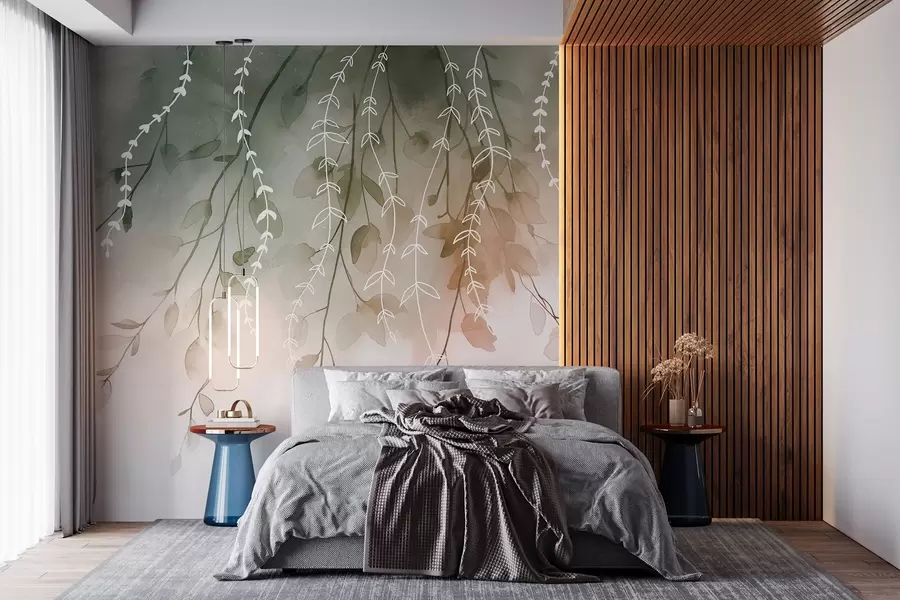 fototapet Ramuri cu frunze în stil acuarelă, culori naturale de toamnă w04007v1