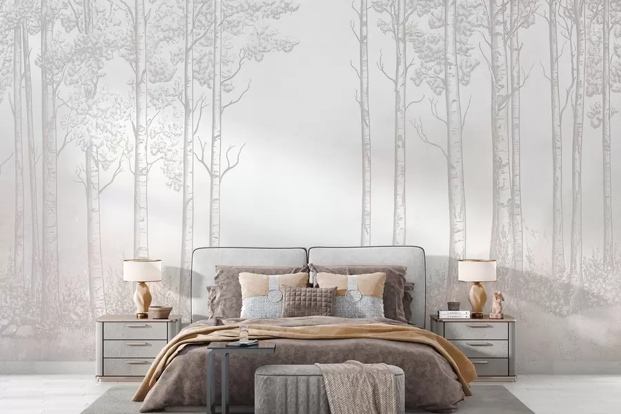 fototapet Pădure cu mesteacăn, minimalism, natură, paletă de culori bej w04009v3