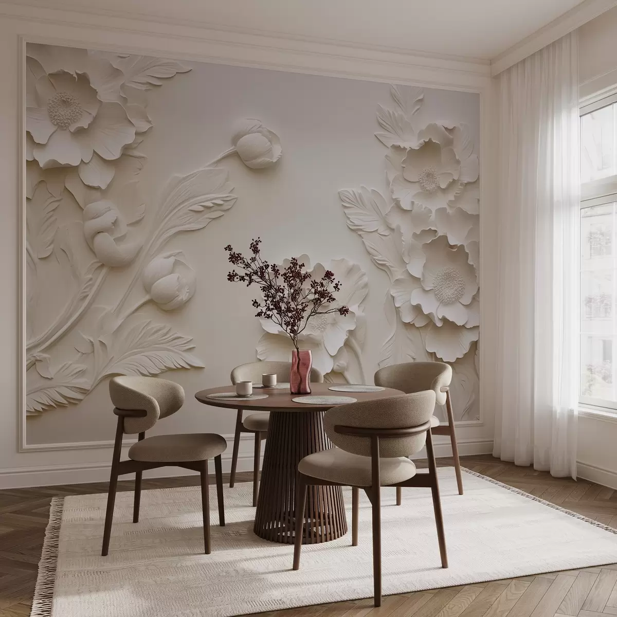 fototapet Bas-relief stil flori în culori pastelate w04060
