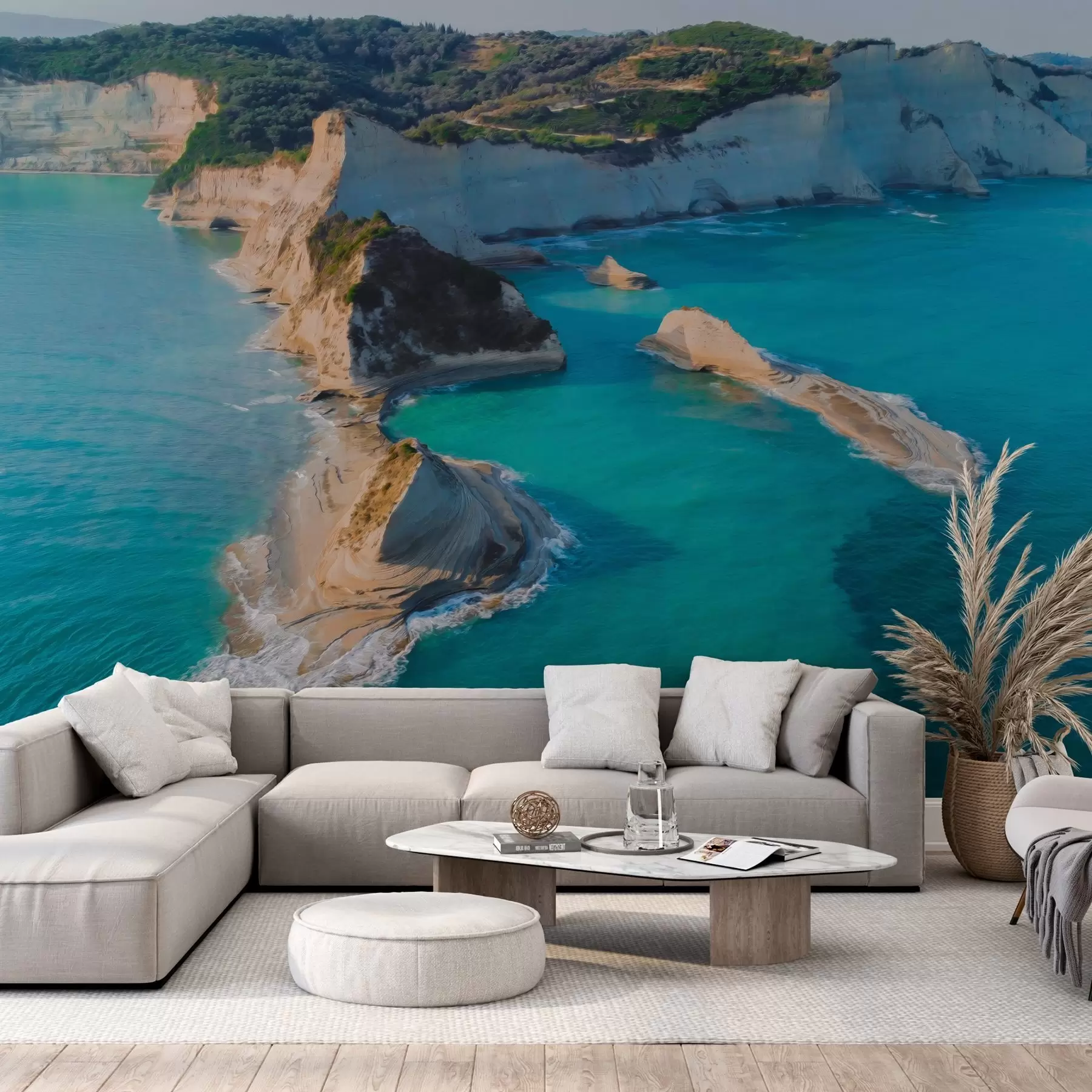 fototapet Grecia insulă, ulei stil textura, coasta mării, apă acvamarin, realism w04094