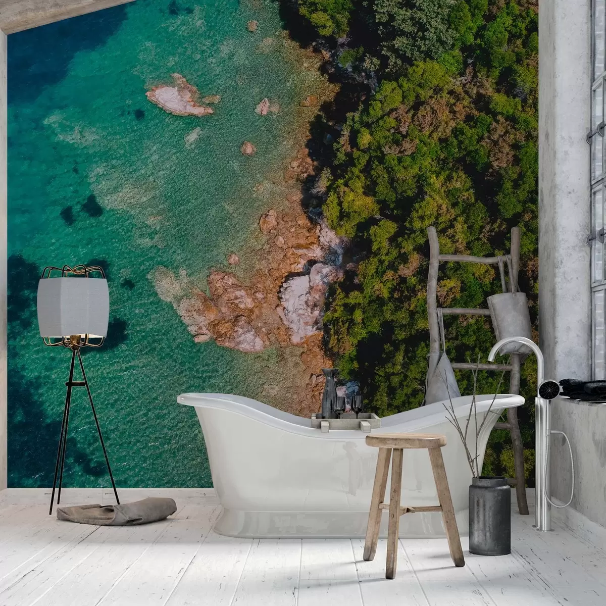 fototapet Spania coasta mării cu aqumarine apă, pădure de pini, aer fotografie w04099