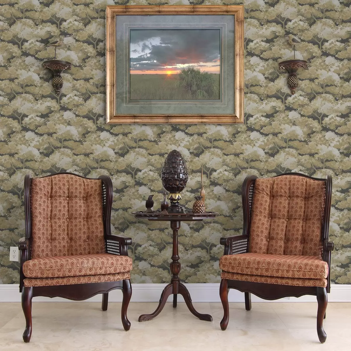 Wallpaper Model de pădure întunecată cu copaci în culori calde a00170