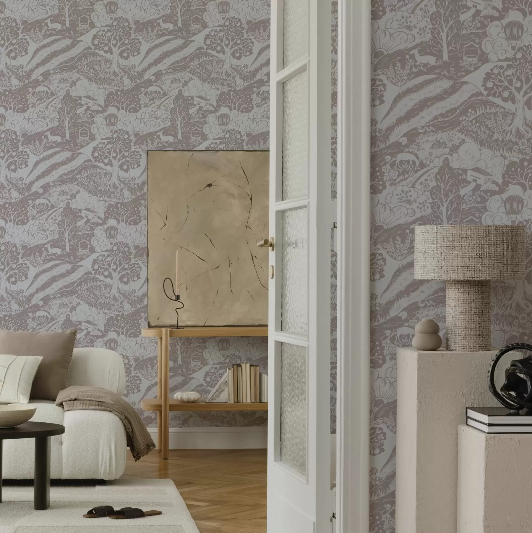 fototapet Pastel ilustrare basm cu animale și copaci a00172v1