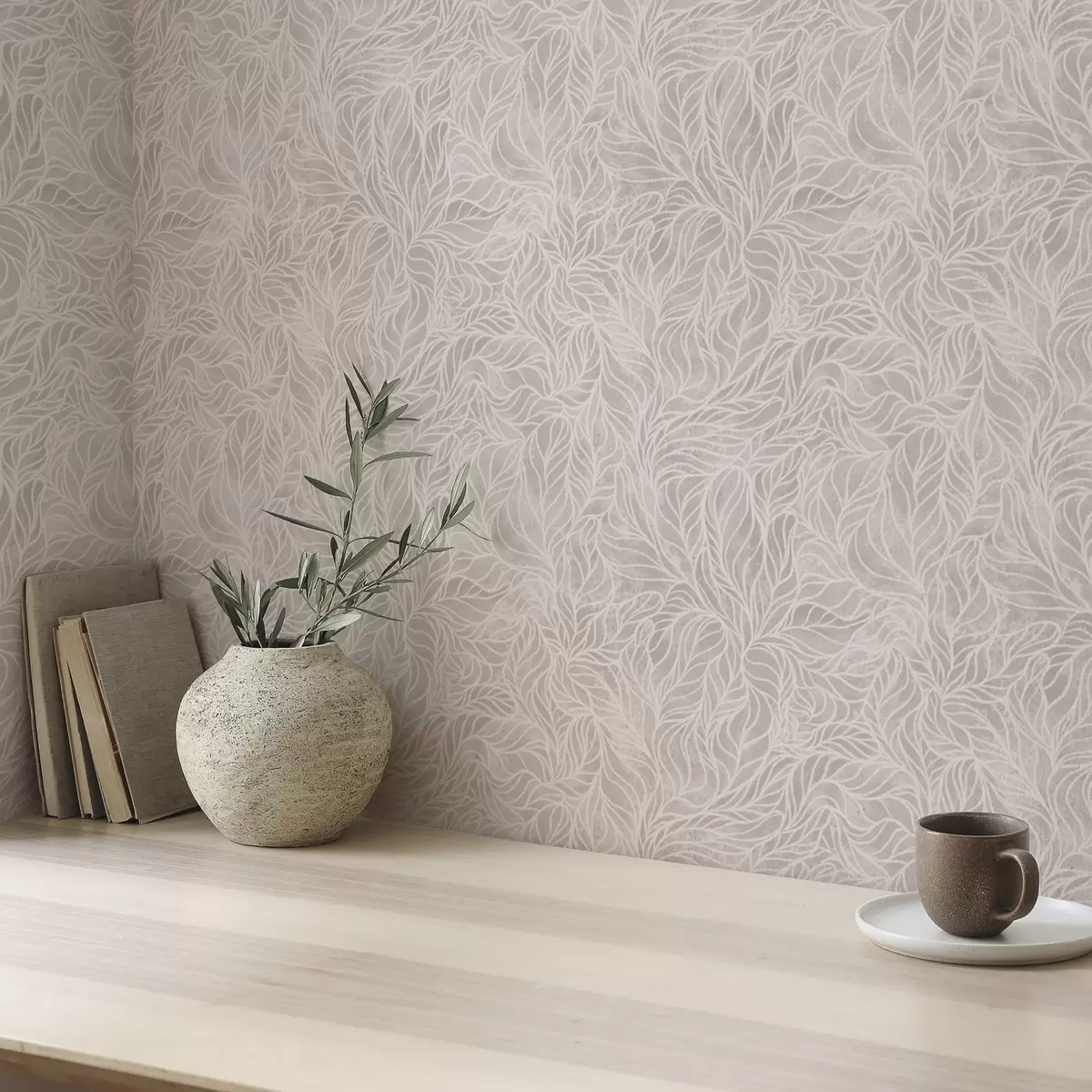Wallpaper Textura abstractă bej cu linii netede de frunze a00179