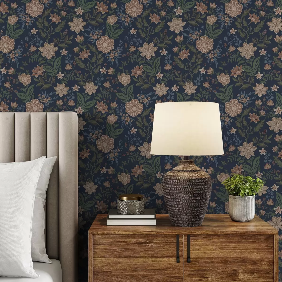 Wallpaper Model floral albastru închis în stil vintage a00183