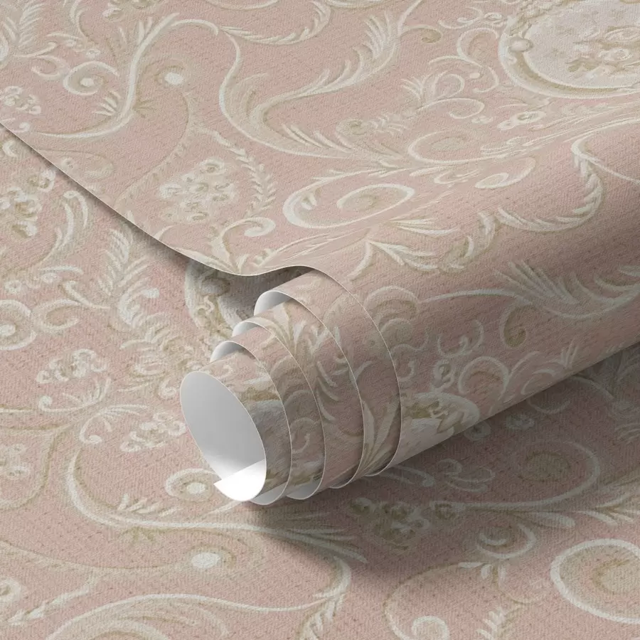 fototapet Model clasic roz cu medalioane și flori a00185
