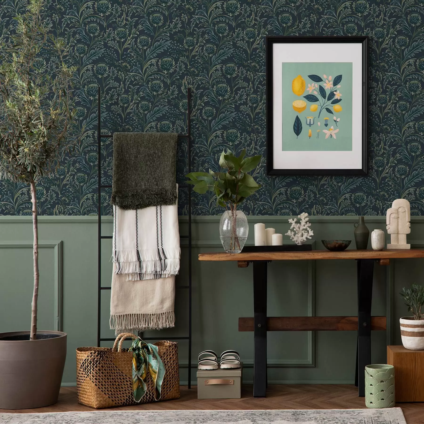 fototapet Model floral verde închis cu anghinare a00186