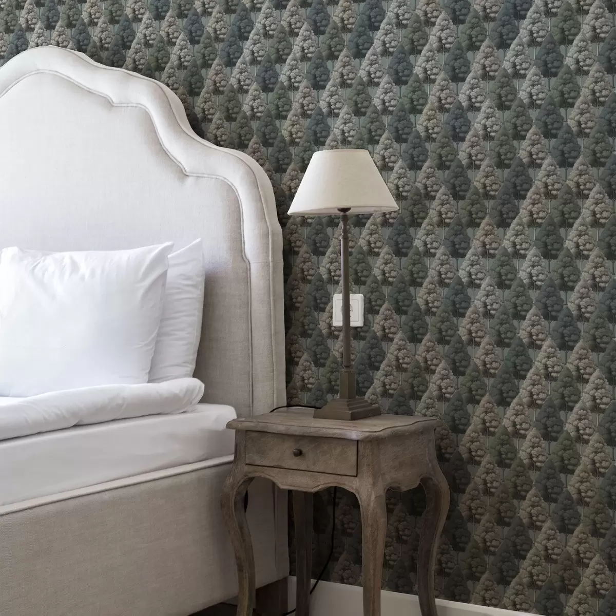 Wallpaper Geometric model de pădure cu copaci în culori verzi a00209