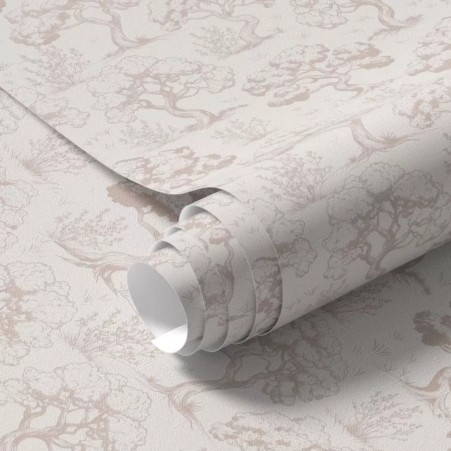 fototapet Siluete monocromatice de copaci în stil vintage, schema de culori bej a00210