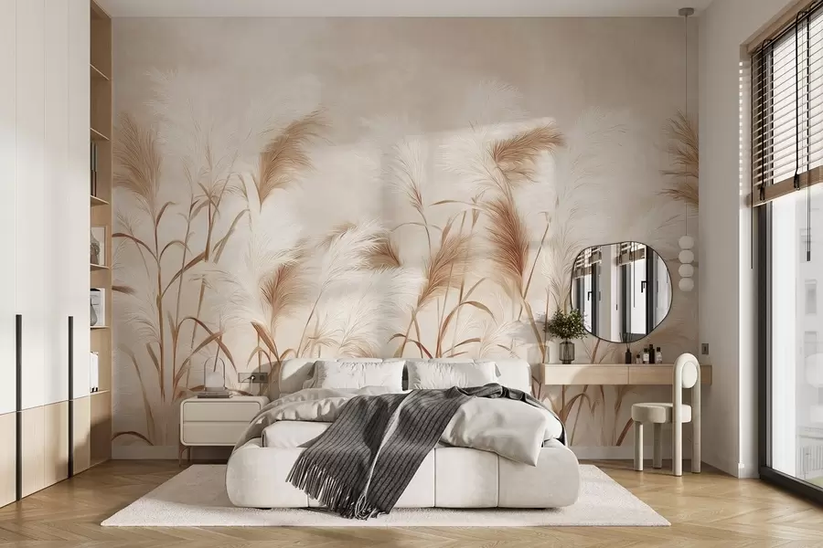 fototapet Iarba de pampas elegantă înflorește în tonuri moi de bej și lăptos w09150v1