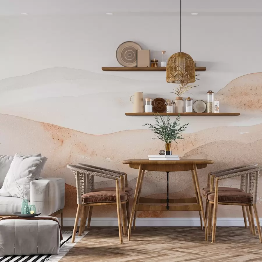 fototapet Munți cu efect de deal de acuarelă în tonuri calde w09223v1