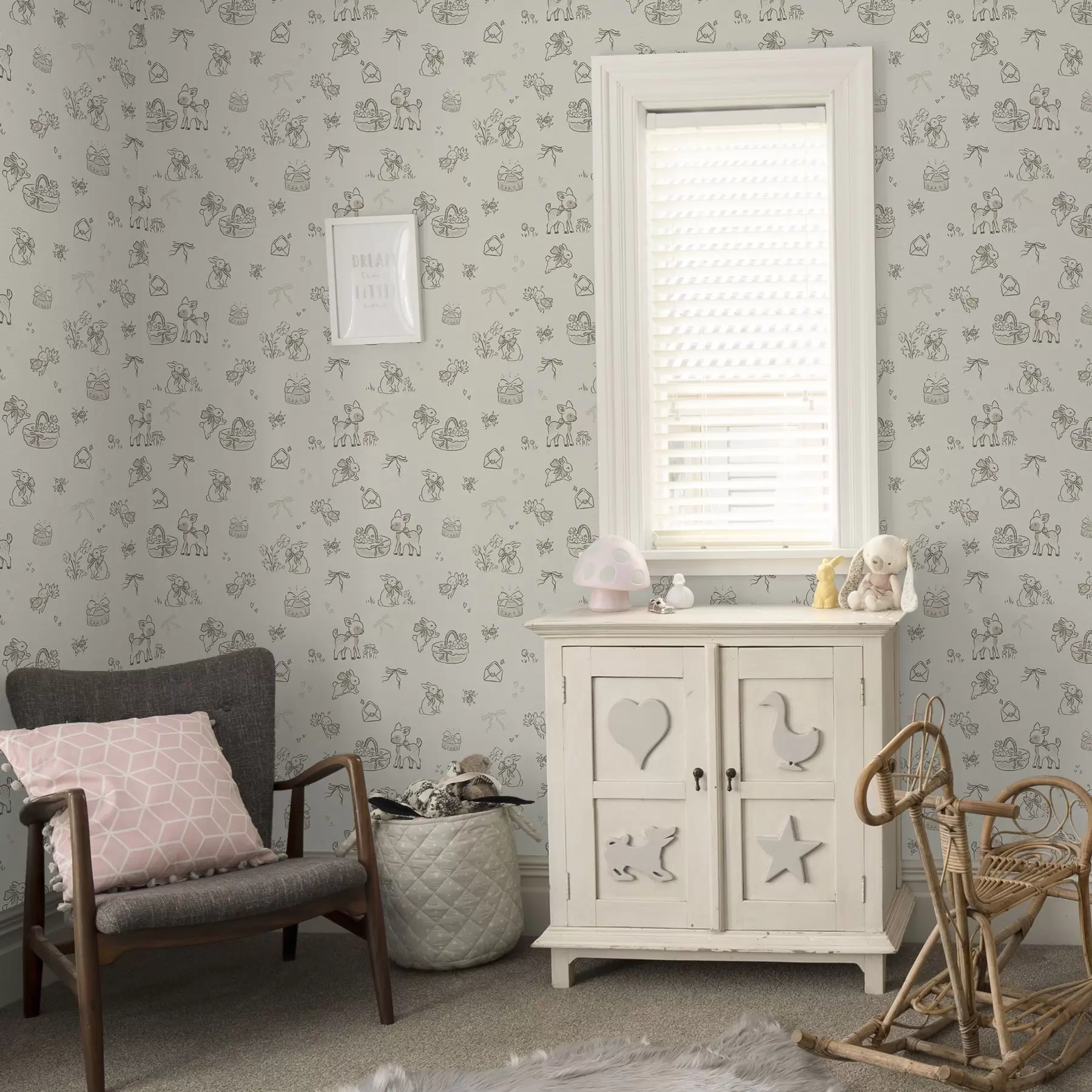 fototapet Scenă drăguță de pădure cu căprioare, iepuri și albine a00215