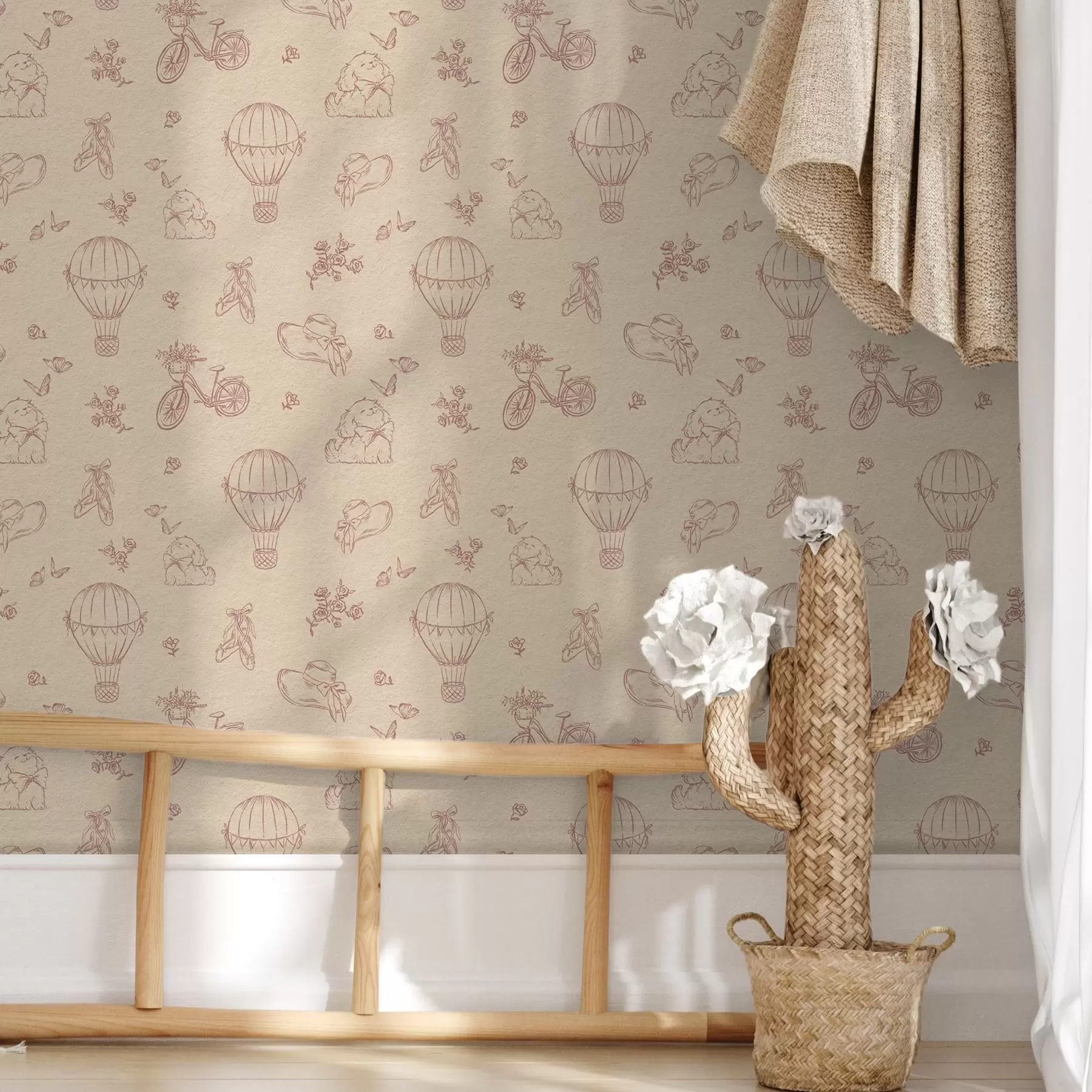 fototapet Baby model roz cu câine, flori și aer a00279