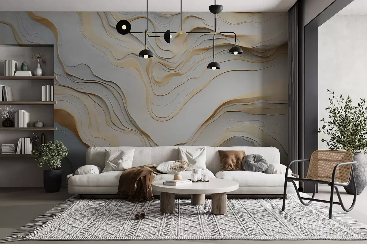 fototapet straturi, valuri, abstractizare, bej, gri, netezime, modern w04255