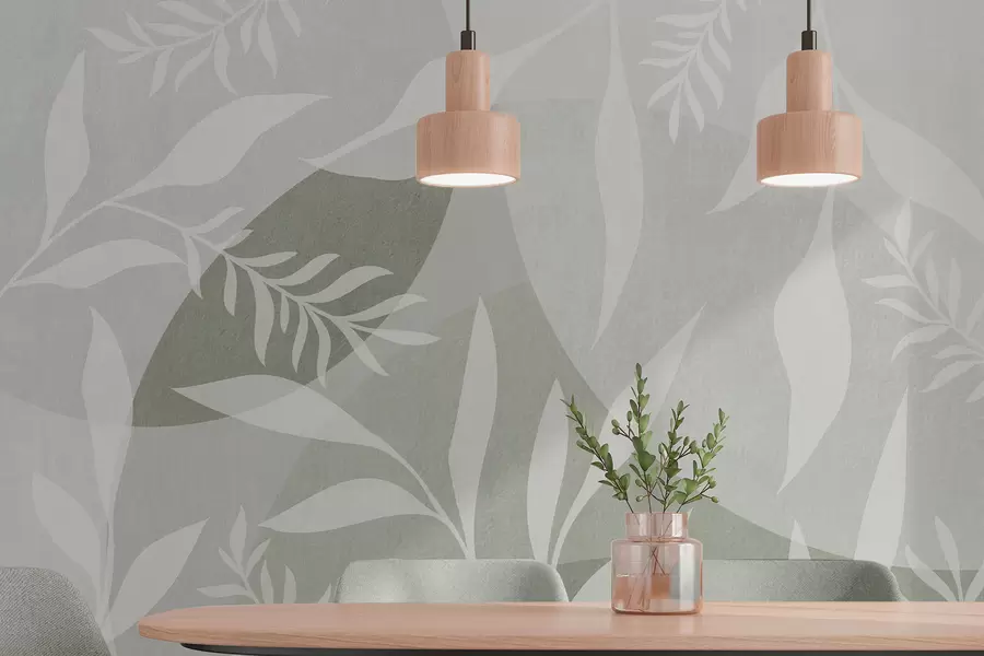 fototapet Siluete de crengi pe un fundal de cercuri abstracte, nuanțe de verde w04270v2