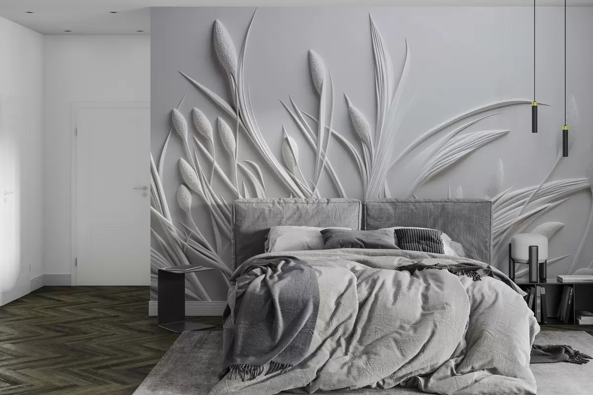 fototapet Basorelief cu frunze delicate și pampas w04247