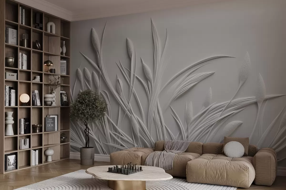 fototapet Basorelief cu frunze delicate și pampas w04247