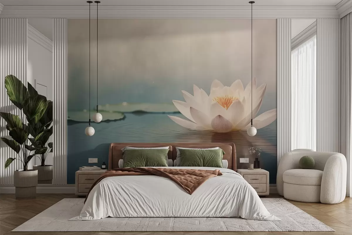 fototapet Floare de lotus albă pe apă w04272