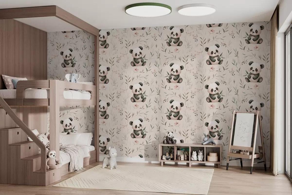 fototapet pandas drăguți în stil bebeluș printre plante w04170