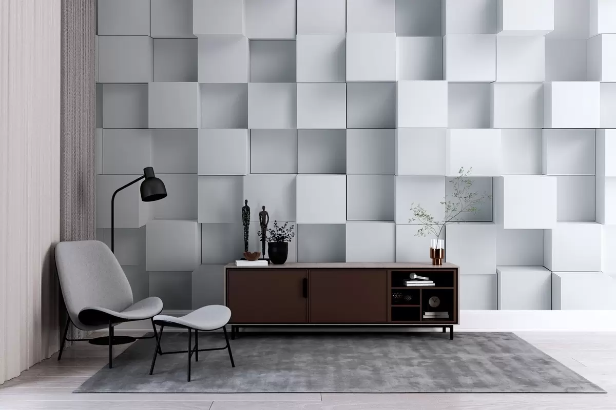 fototapet imitație de cuburi volumetrice albe w04283
