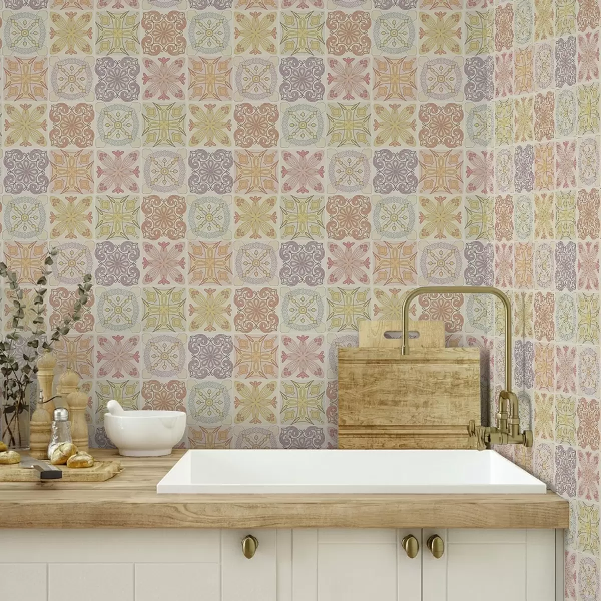 Wallpaper Ornamente din țiglă geometrică colorată a00284