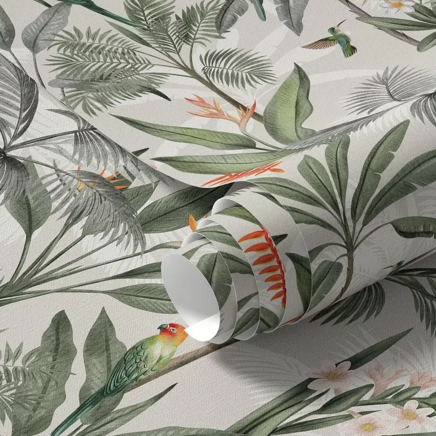 fototapet Păsări tropicale printre frunze de palmier a00308