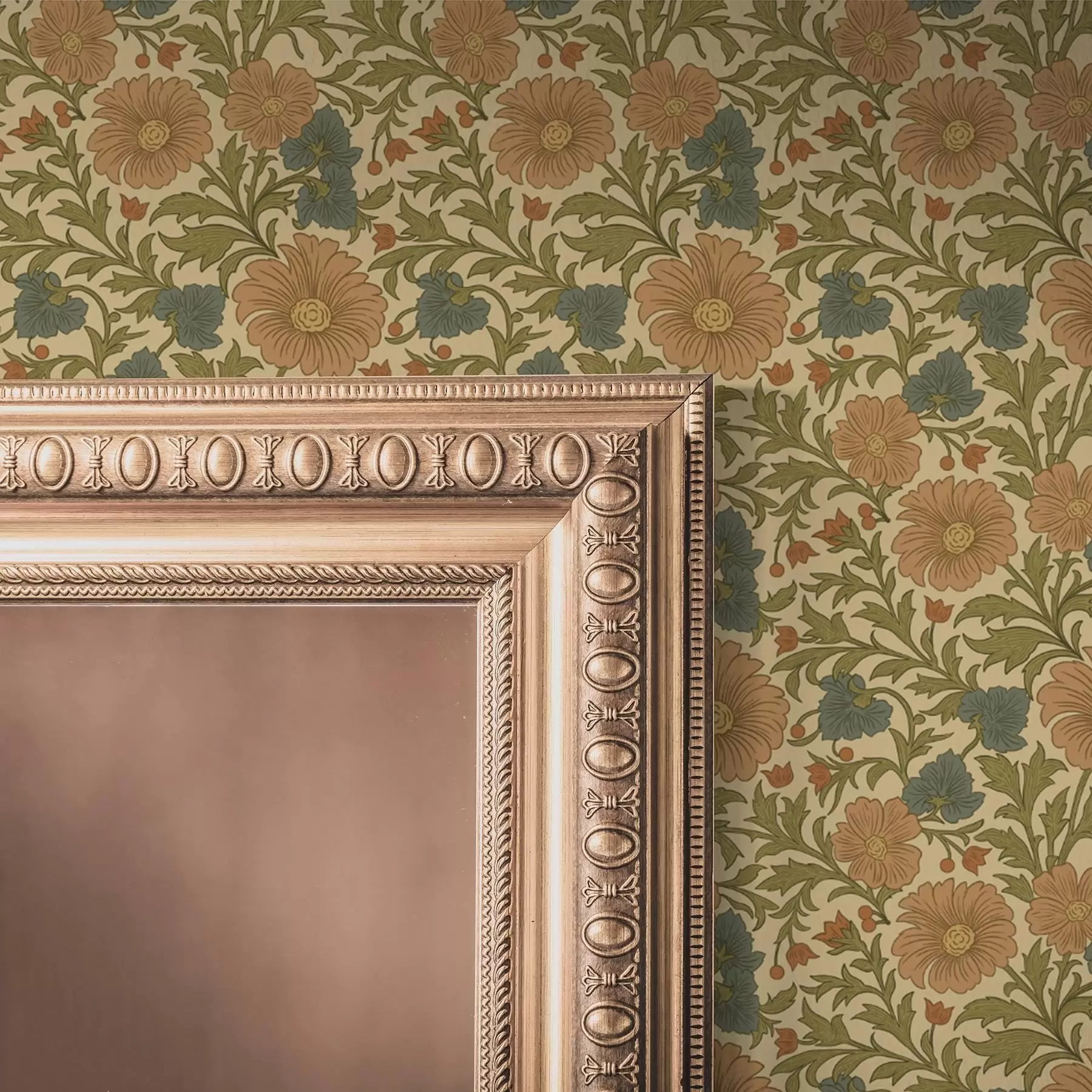 fototapet Flori portocalii cu frunze în stil Art Nouveau a00409