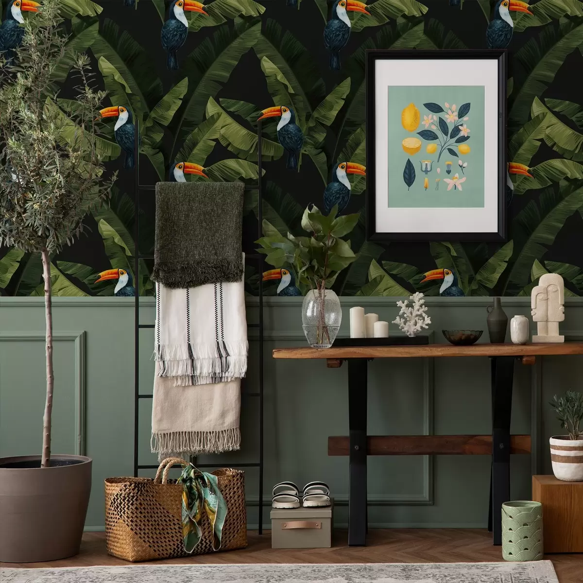 Wallpaper Toucan în frunze tropicale a00415