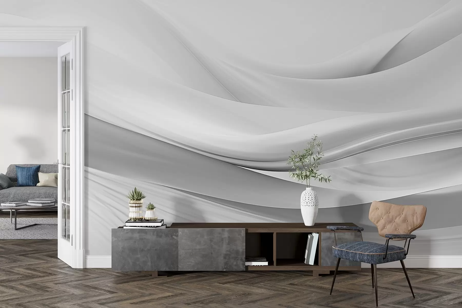 fototapet Valuri de țesătură gri în stil abstract minimalist w09279v1