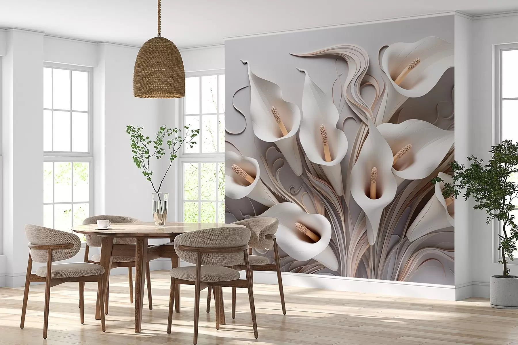 fototapet Crini calla volumetrici în tonuri cremoase cu efect 3D w09281