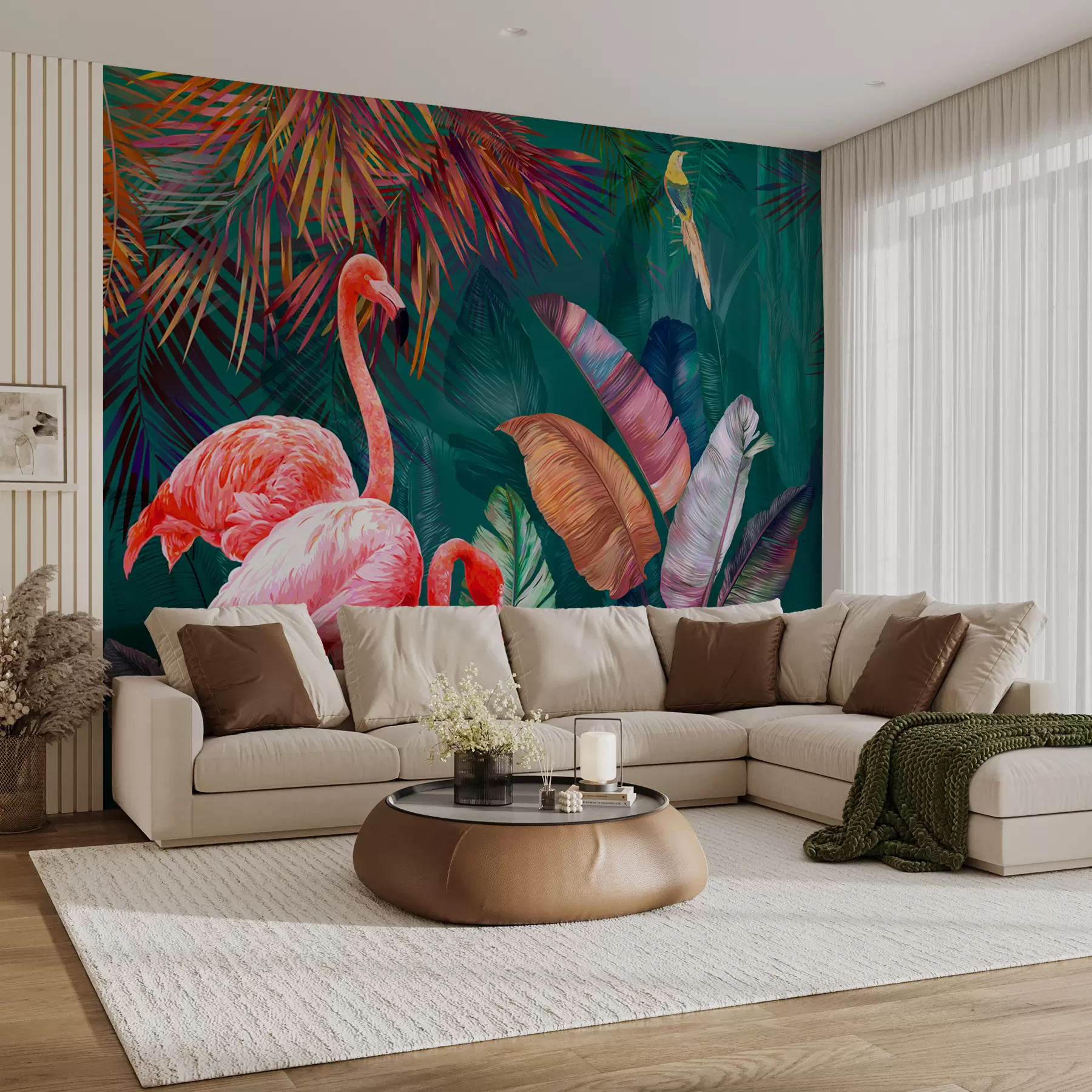 fototapet Flamingo în tropicele colorate u80403