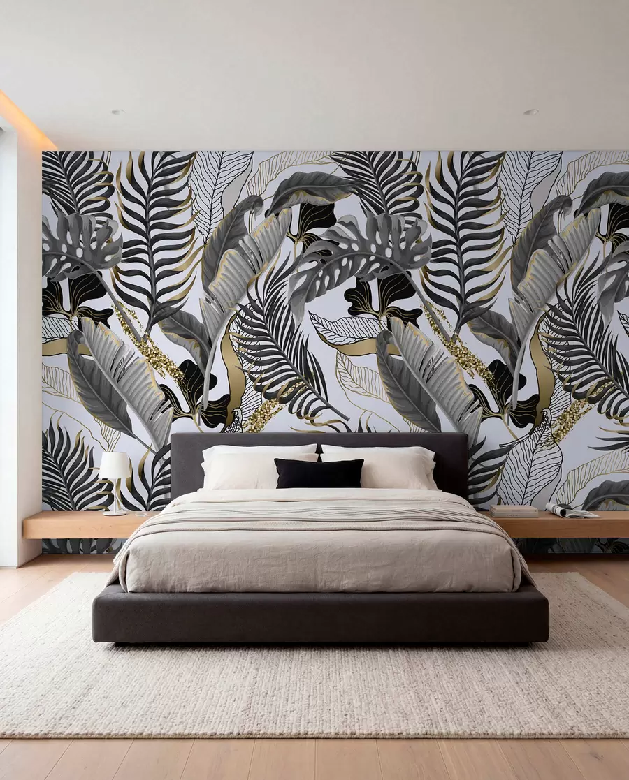 fototapet Tropical frunze gri pe un fundal alb u71888