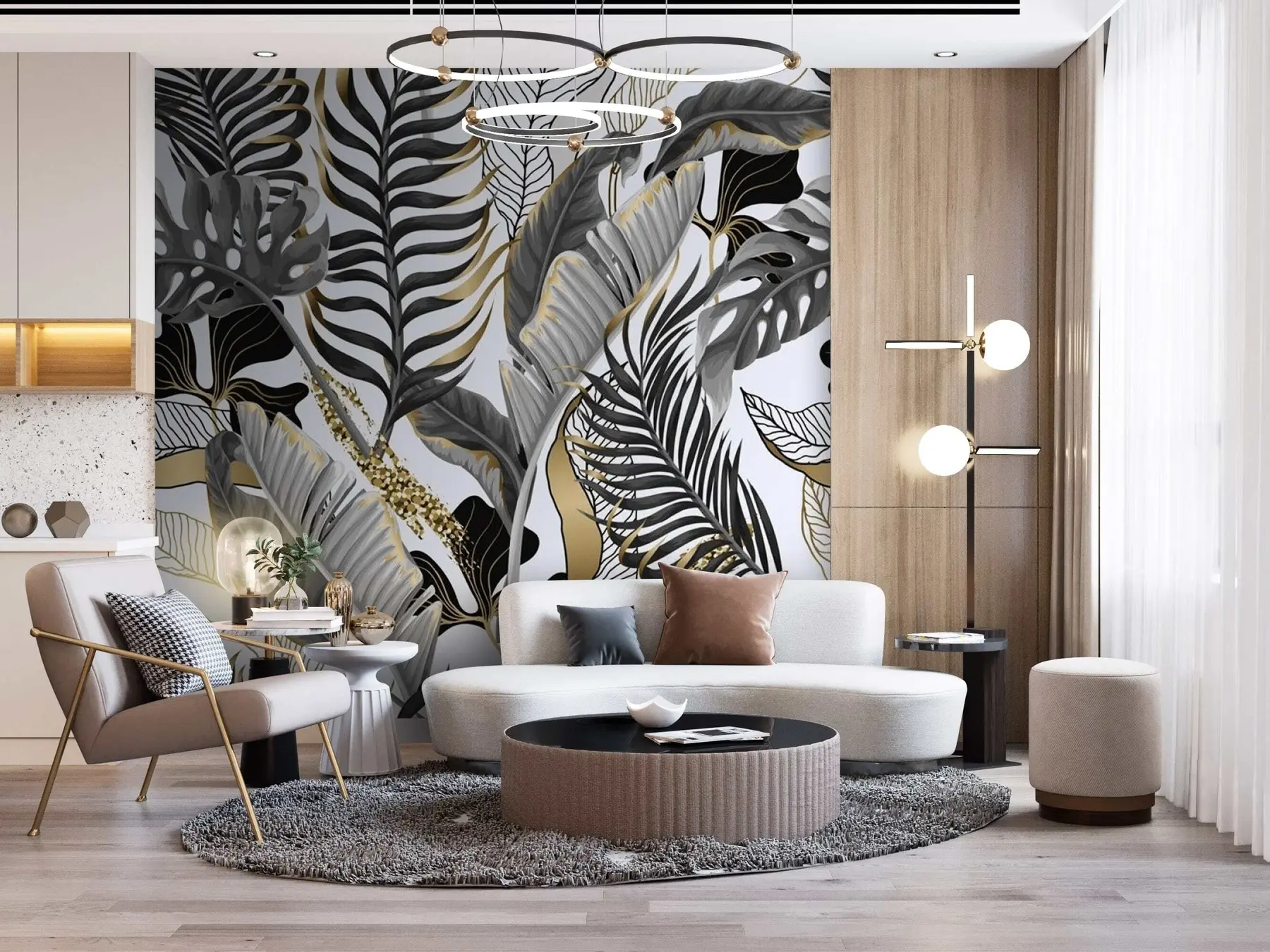 fototapet Tropical frunze gri pe un fundal alb u71888