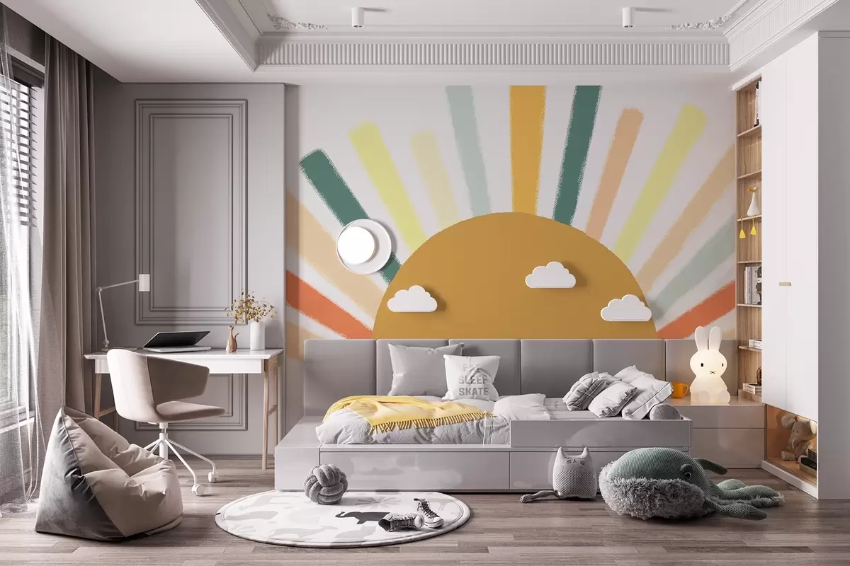 fototapet Soare abstract cu raze colorate w04352