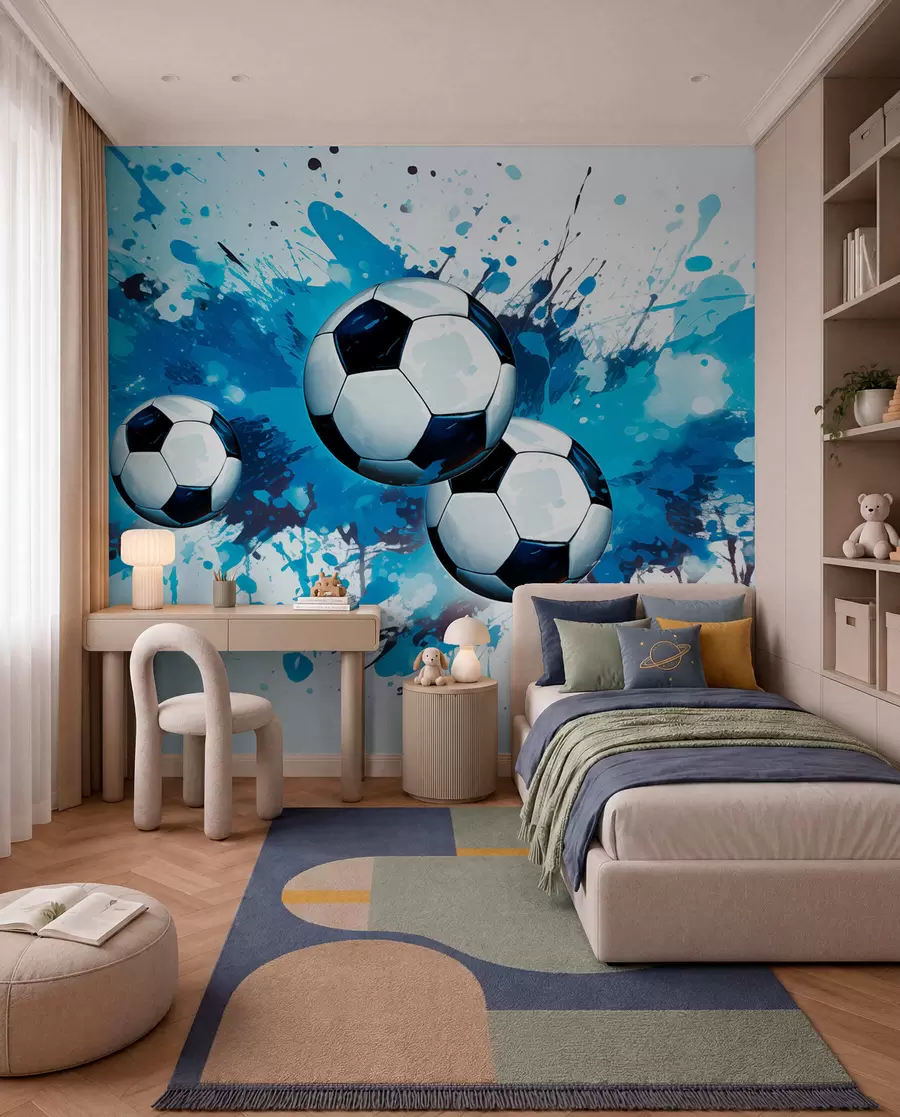 fototapet Fotbal în stropi albaștri w04373