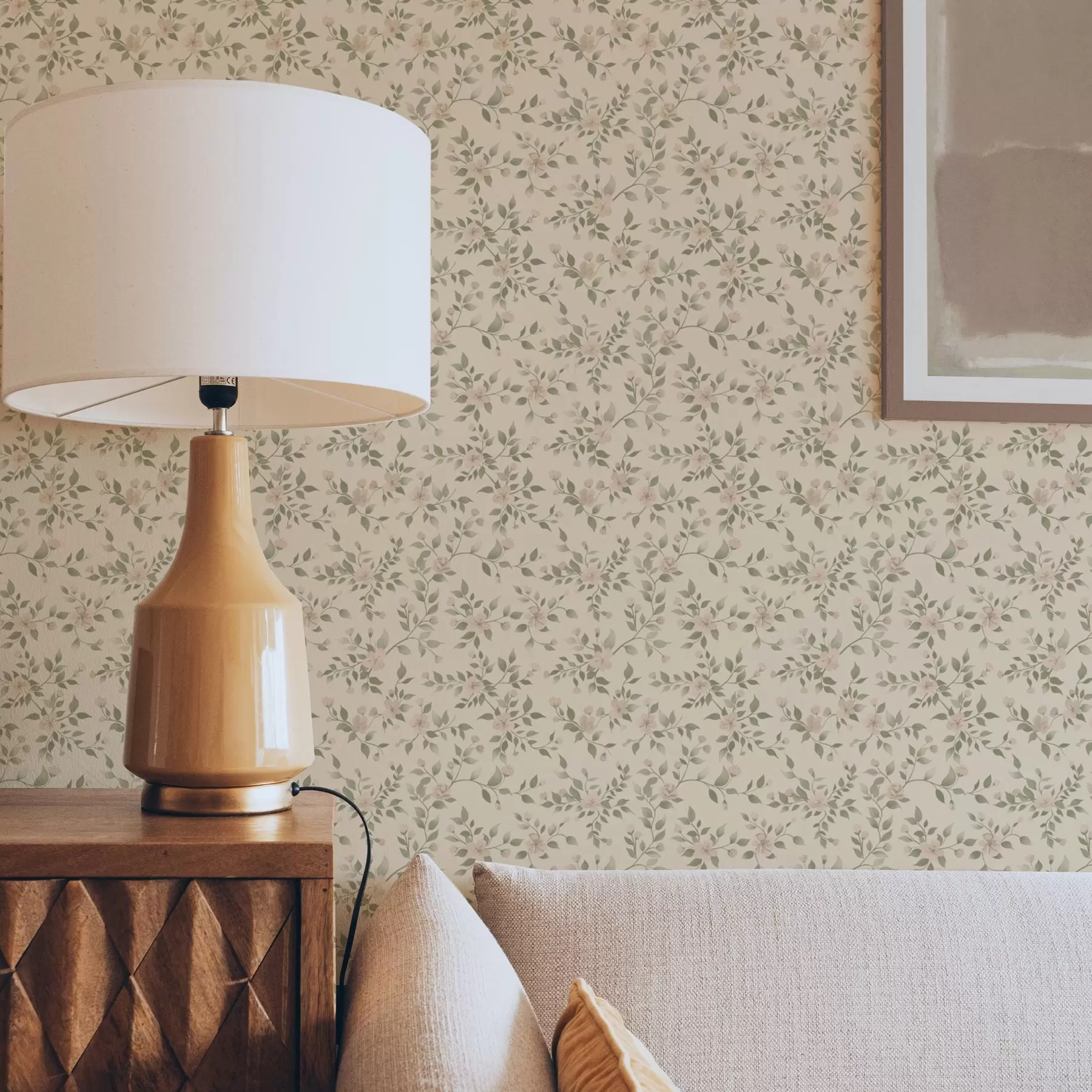 fototapet Delicate ramuri de flori pastelate pe fundal bej a00390